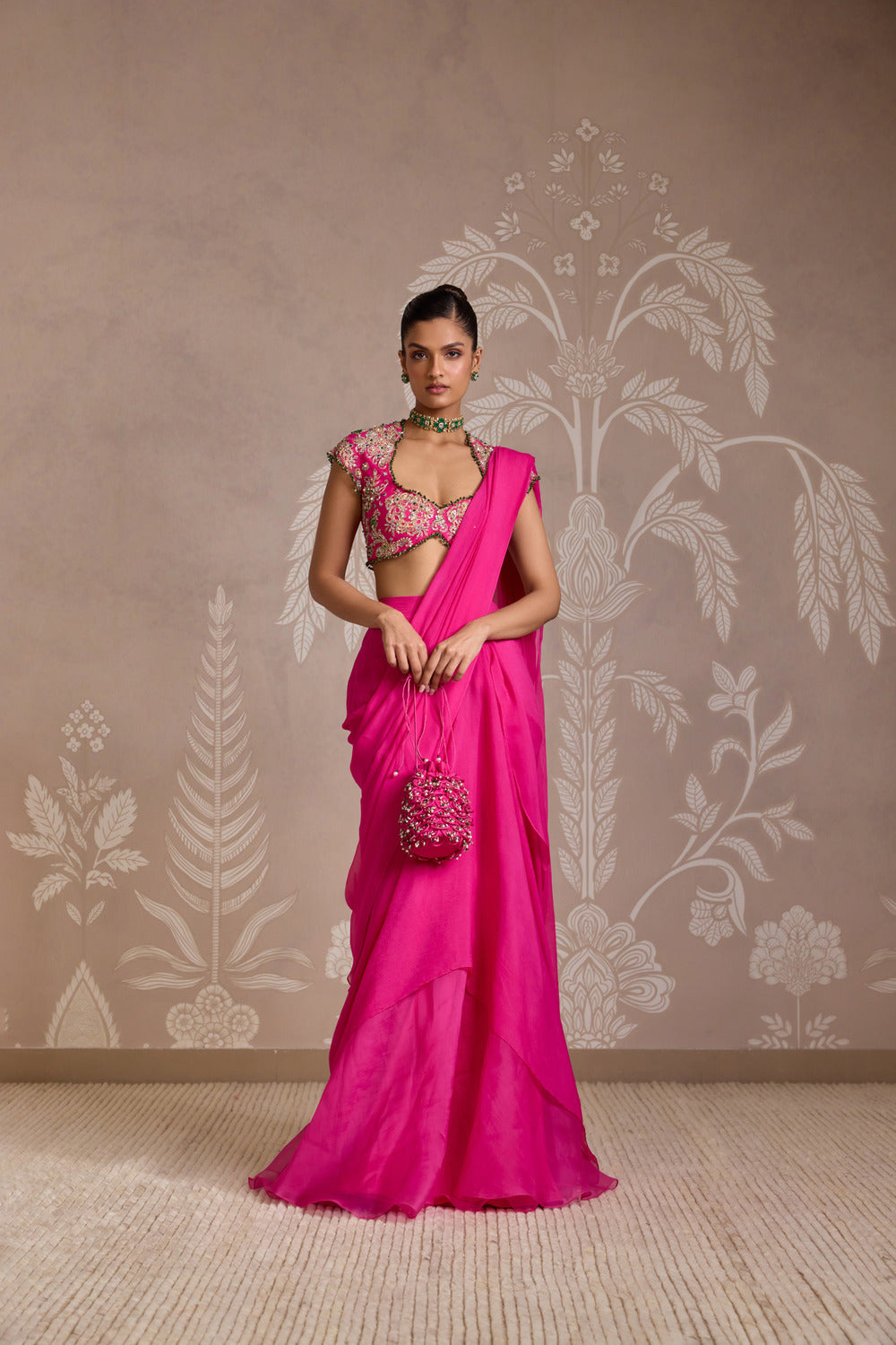 BRIGHT FUCSHIA SAREE SET
