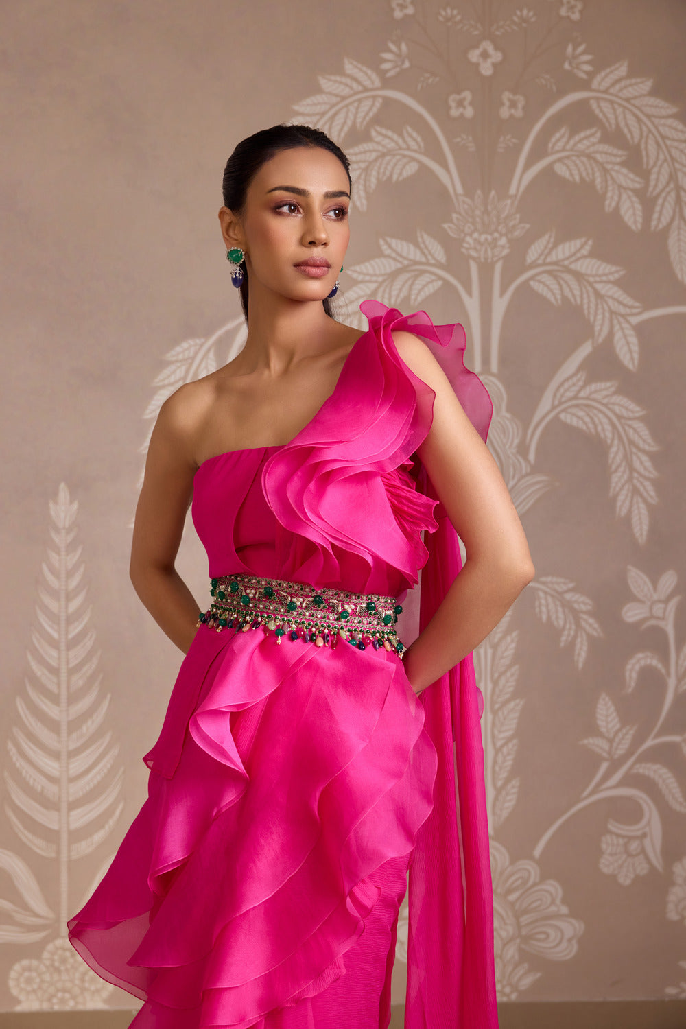 BRIGHT FUCSHIA SAREE SET