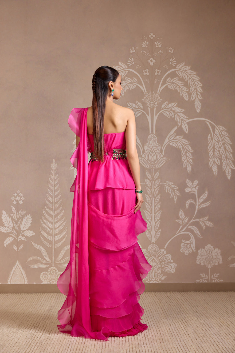 BRIGHT FUCSHIA SAREE SET