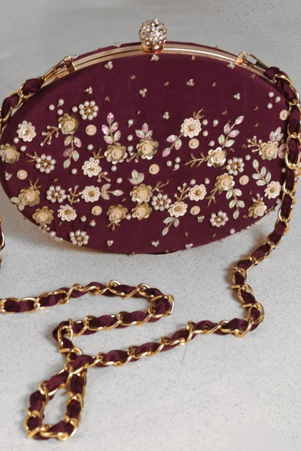 PURPLE HAND EMBROIDERED CLUTCH