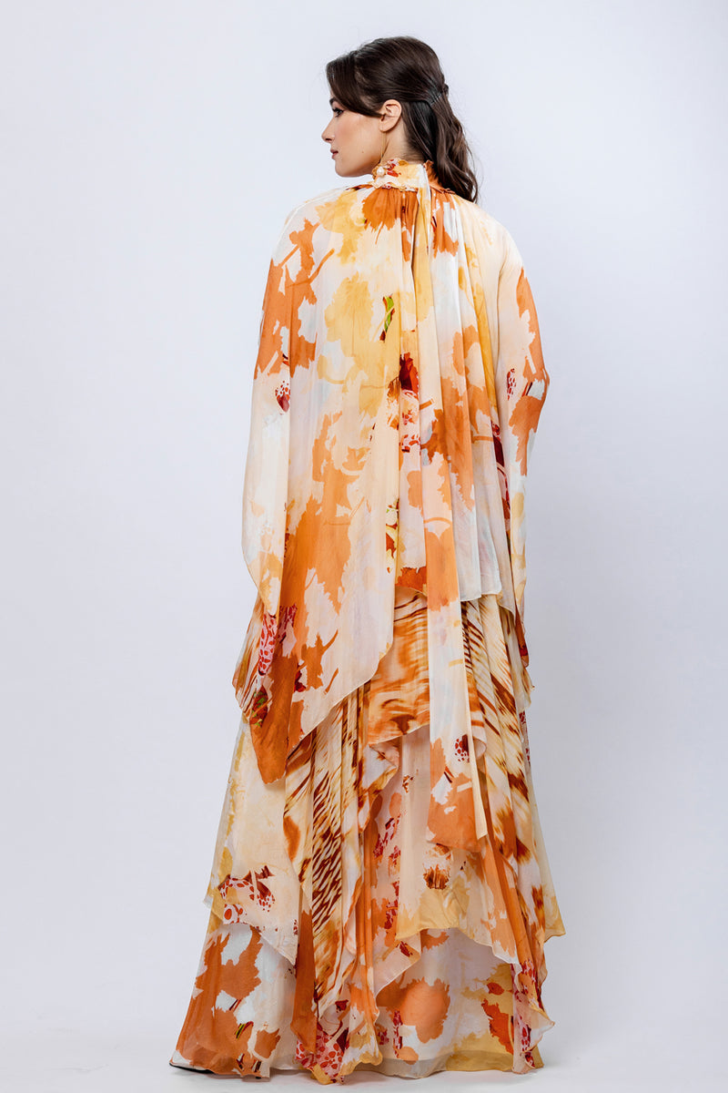 Apricot Crush Asymmetrical Layered Embroidered Dress