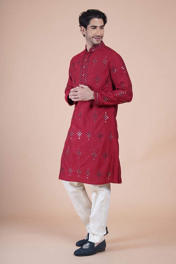 Maroon Embroidered Kurta Set