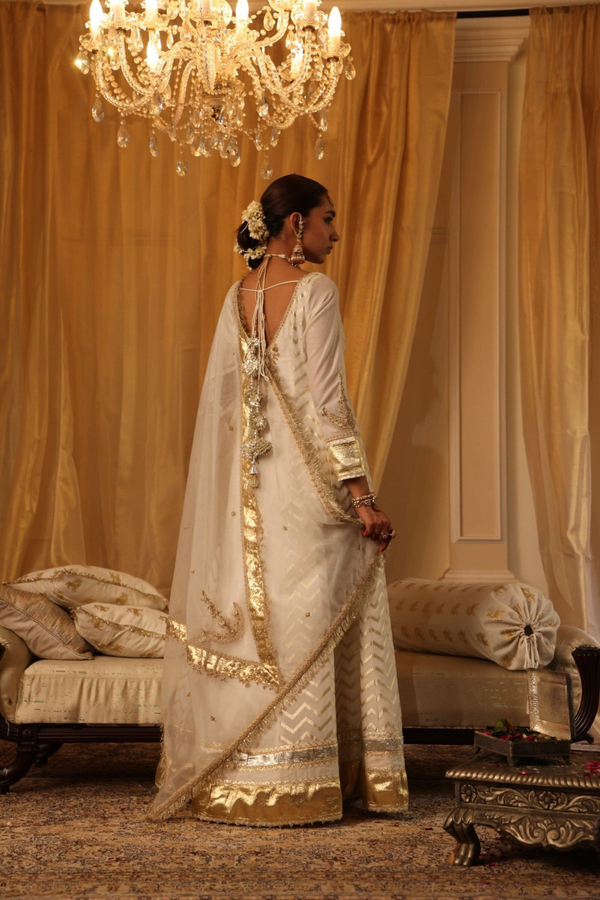 Ivory Chanderi Silk Anarkali Set