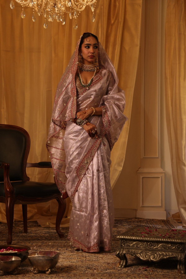Purple 6-yard pure zari tissue saree set