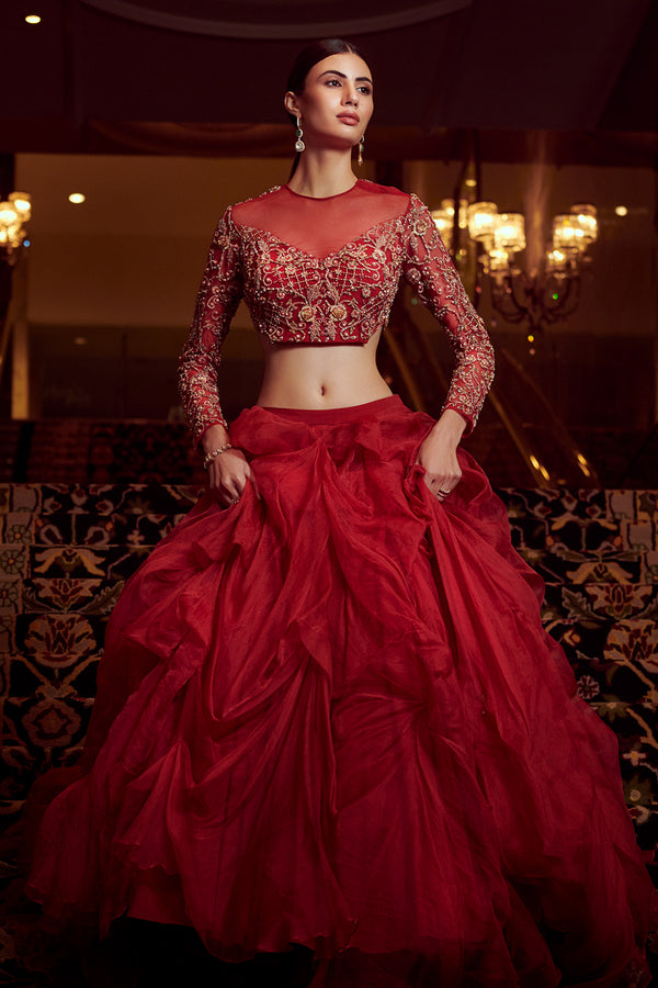 Cherry Red Lehenga Set