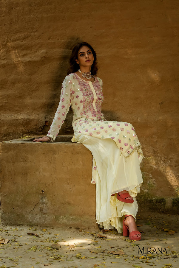 Mayra - Lemon Kurta Sharara Set  Set With Sharara