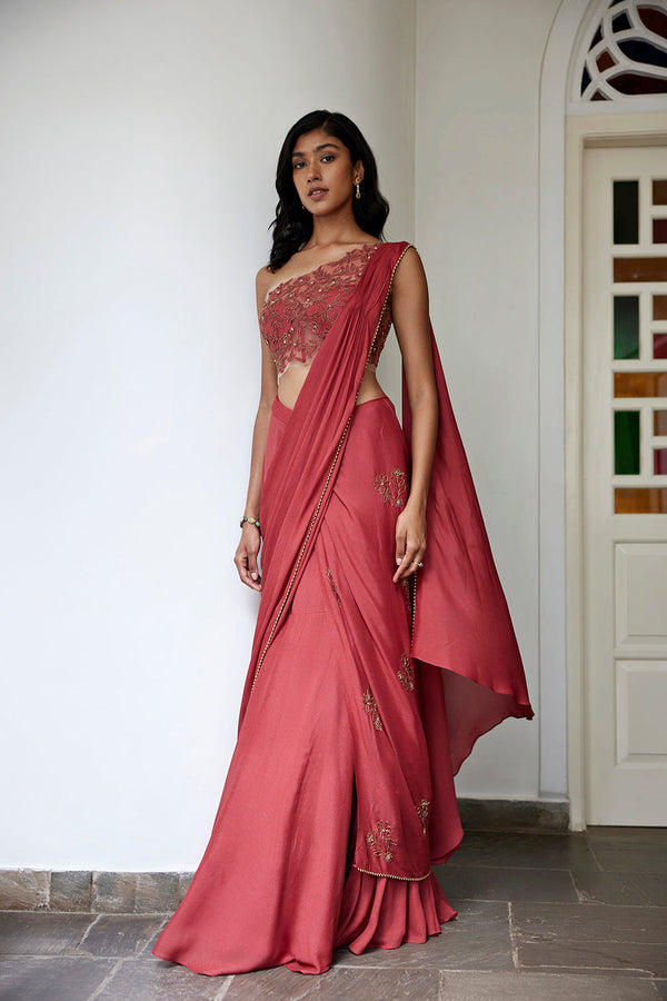 Ruby Draped Saree Set