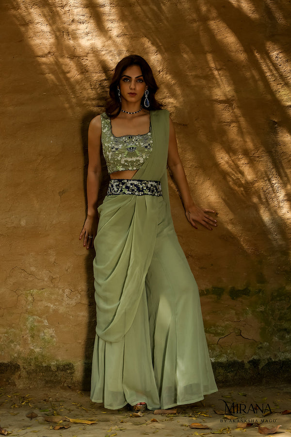 Alina - Sharara With Draped Dupatta And Cape Set