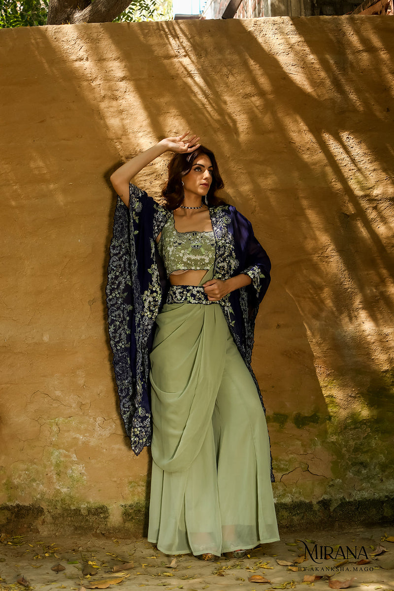 Alina - Sharara With Draped Dupatta And Cape Set