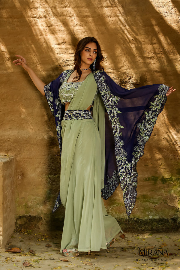 Alina - Sharara With Draped Dupatta And Cape Set