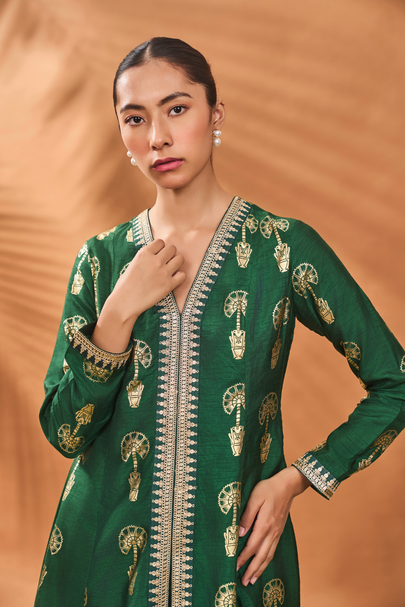 GREEN TRAVELLER'S PALM TUNIC SET