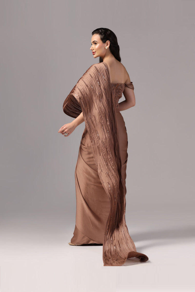 Brown Indo Western Saree
