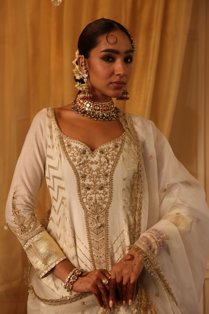 Ivory Chanderi Silk Anarkali Set