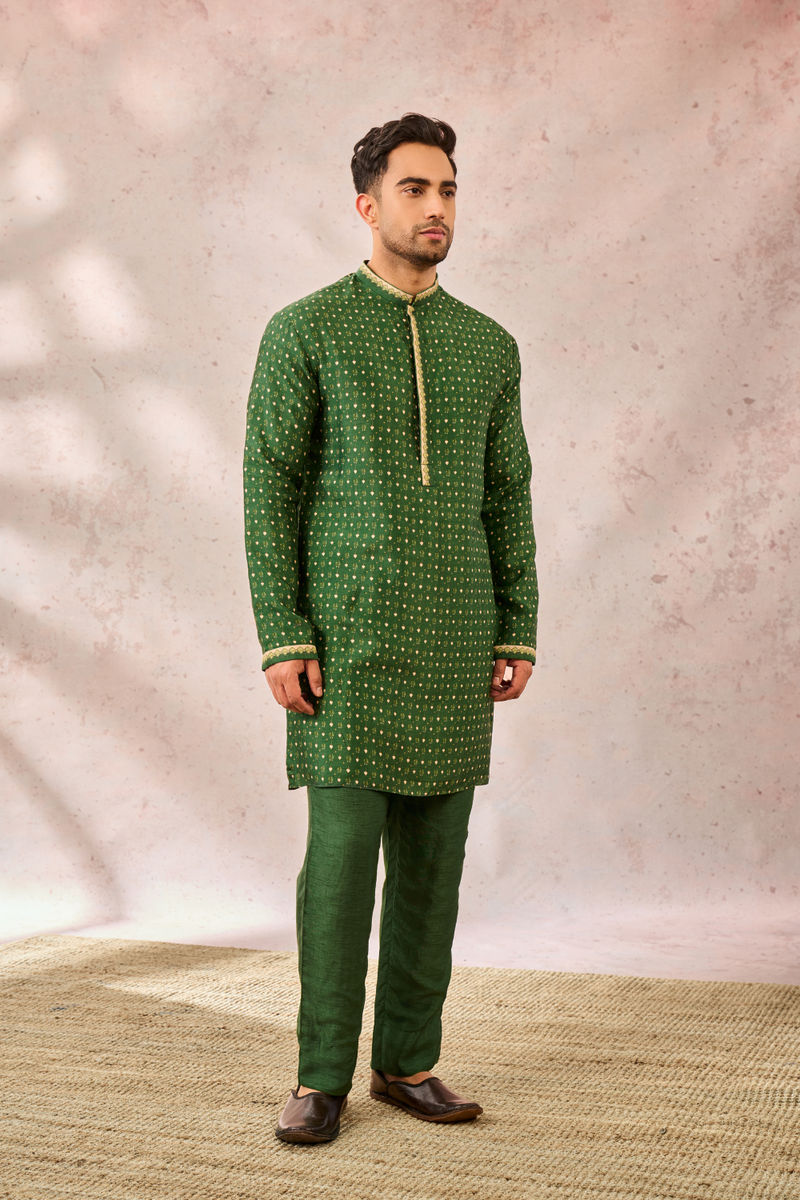 GREEN TREE OF HEARTS KURTA SET