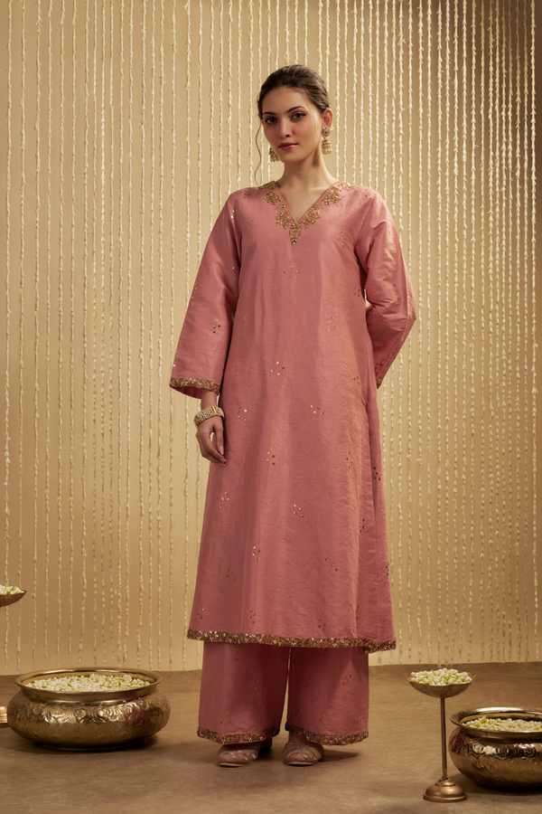 CORAL PINK KURTA PANTS SET