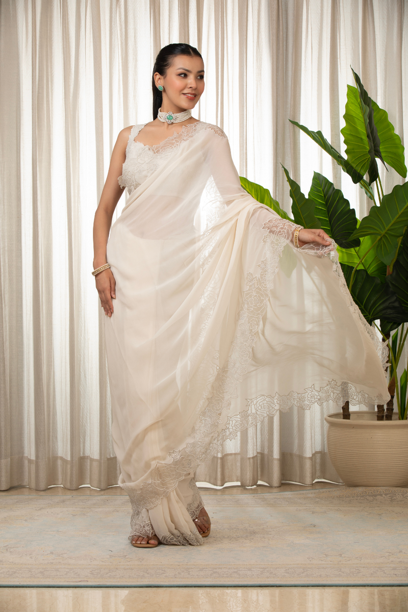 White Nikaza Saree Set