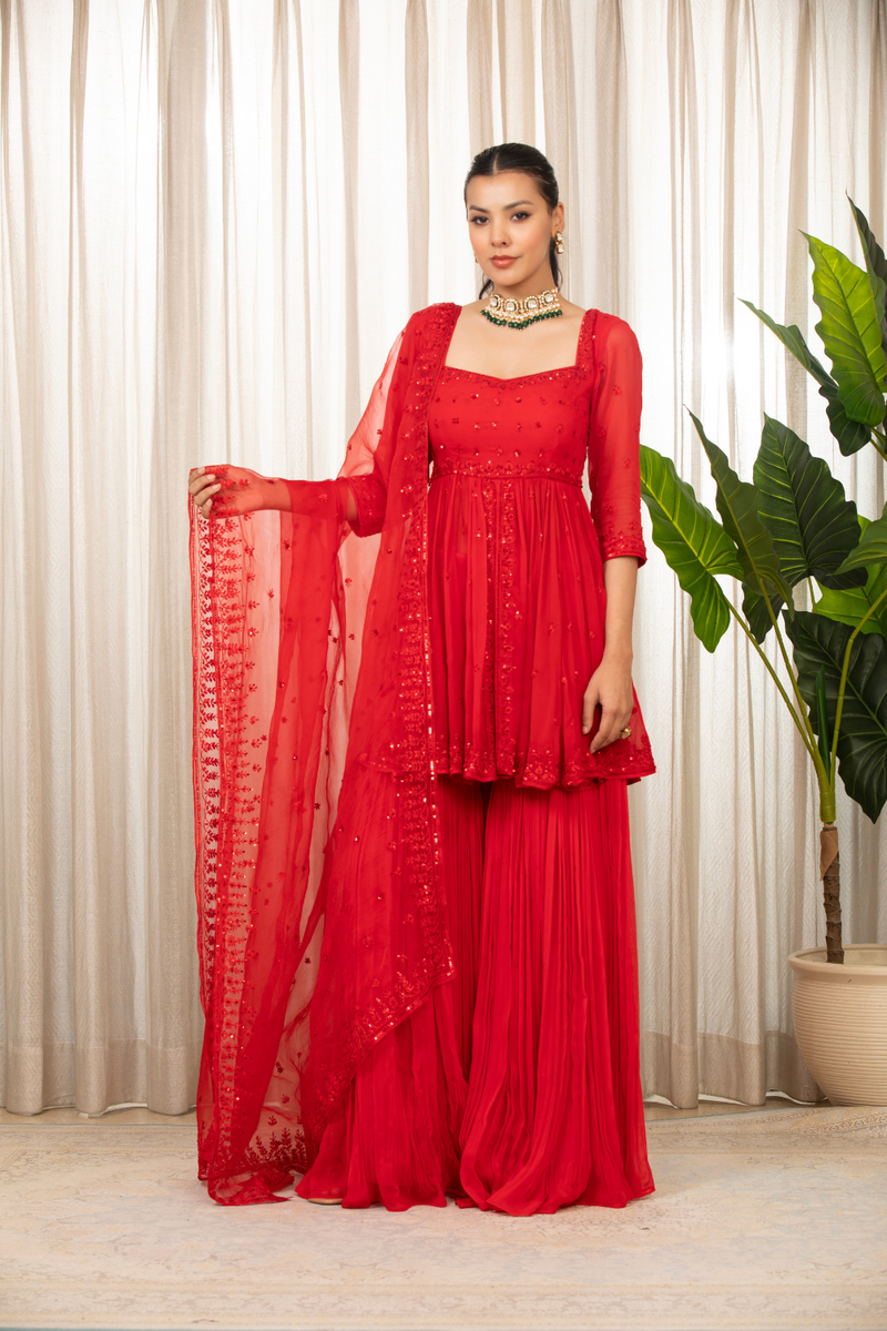 Lal Sharara Peplum Set