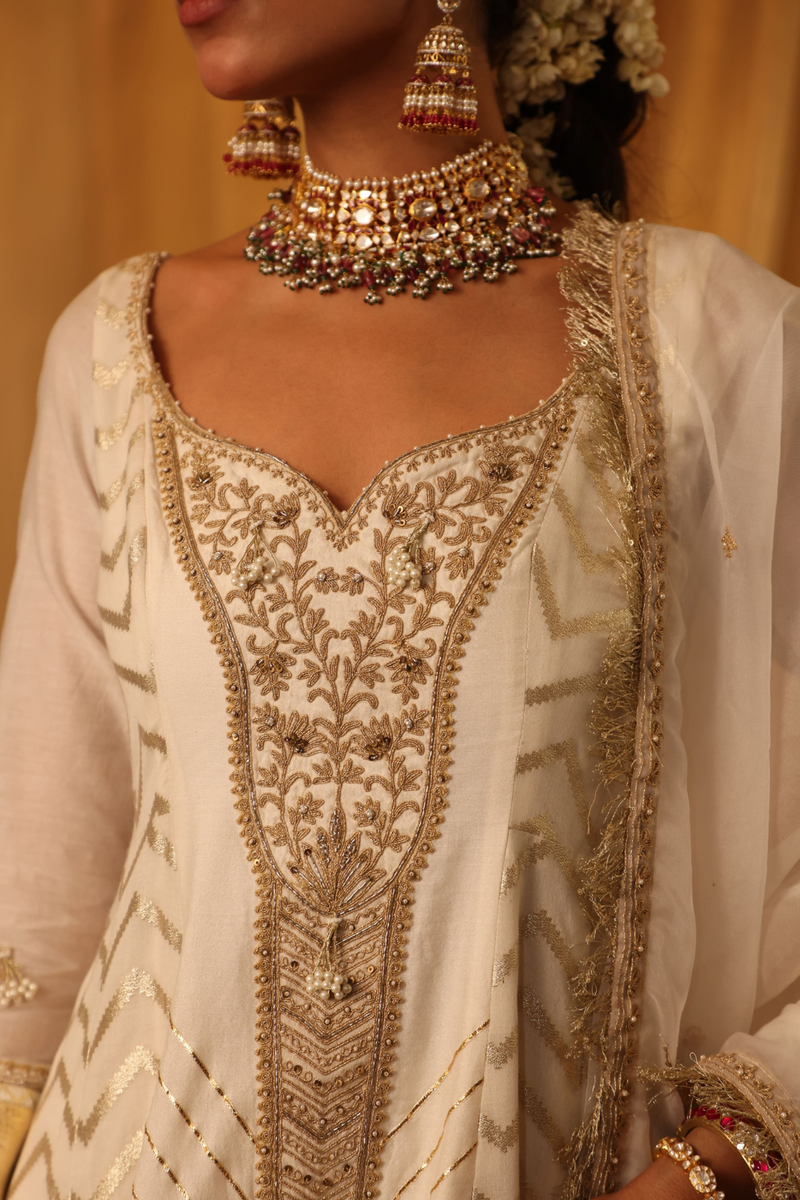 Ivory Chanderi Silk Anarkali Set