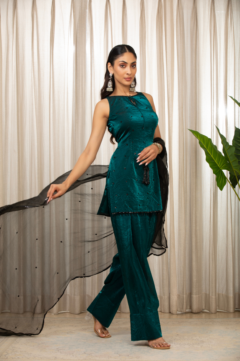 Teal Jasmine Kurta Set