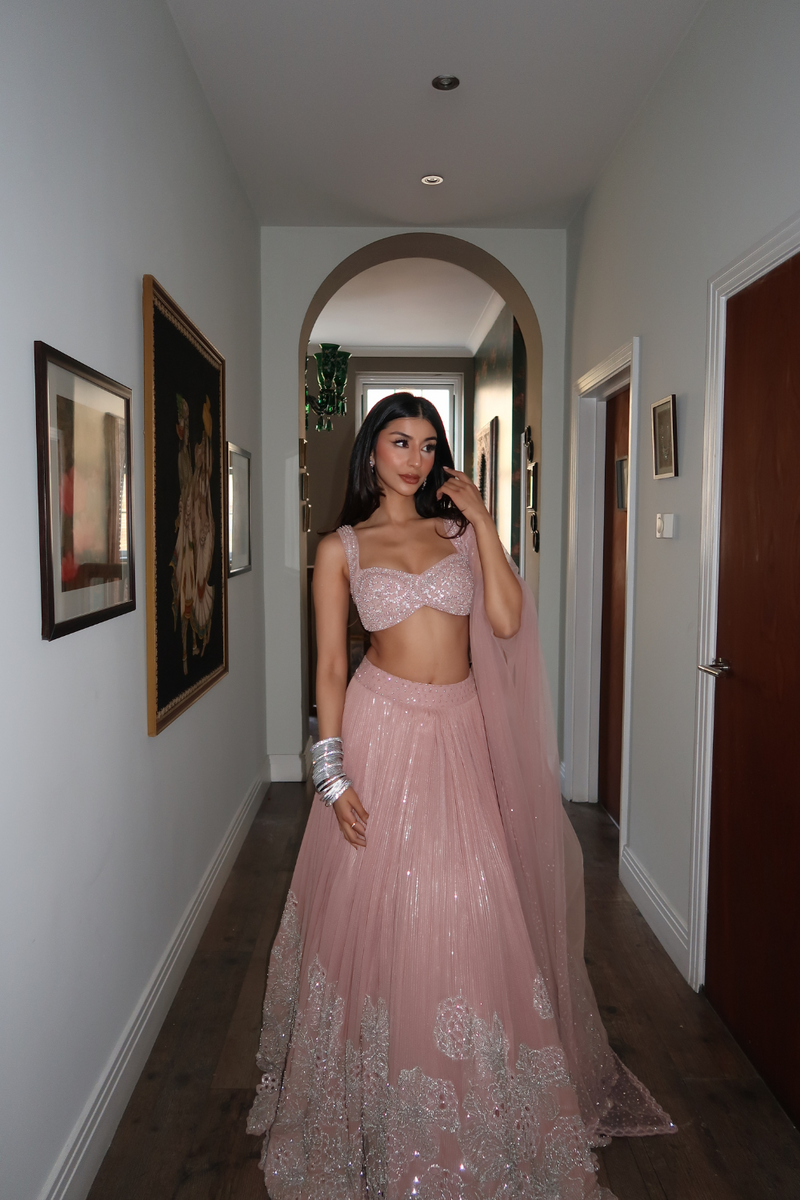Arch in Blush pink cutwork lehenga