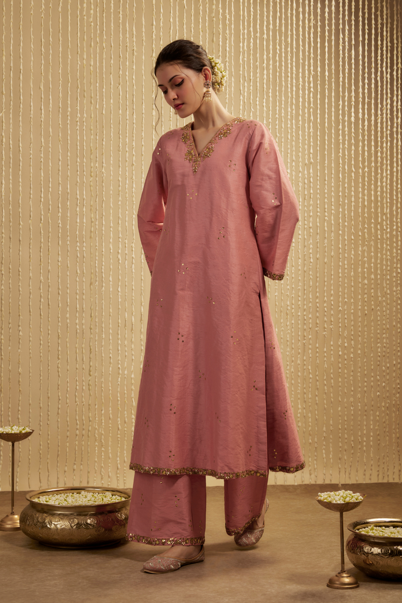 CORAL PINK KURTA PANTS SET