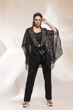 Black Scuba Mesh Kaftan Jacket