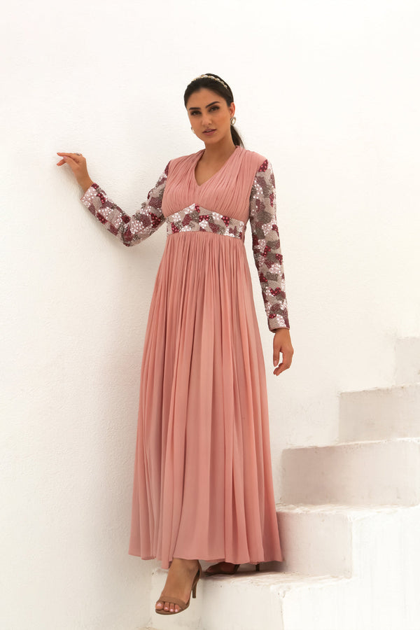 Rosanne - Rose Pink Embroidered Gown