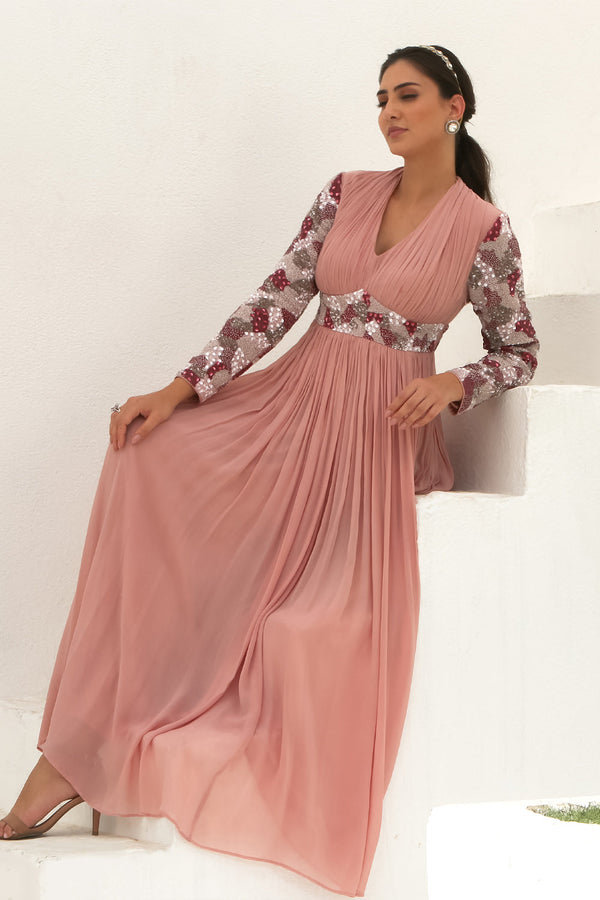 Rosanne - Rose Pink Embroidered Gown