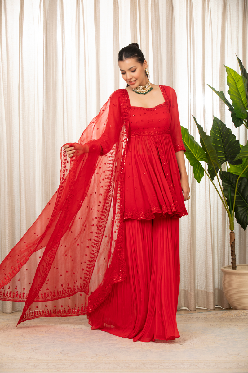 Lal Sharara Peplum Set