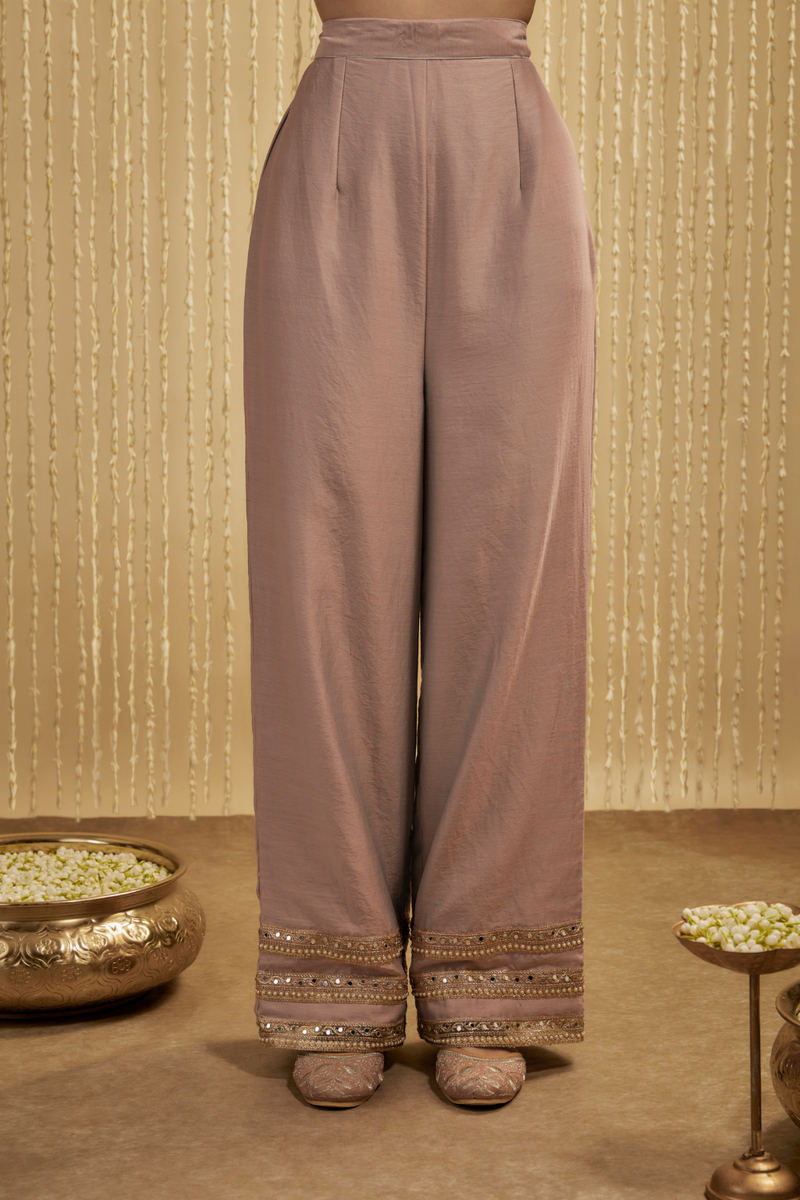 MAUVE PINK SILK CHANDERI SHORT KURTA PANTS SET