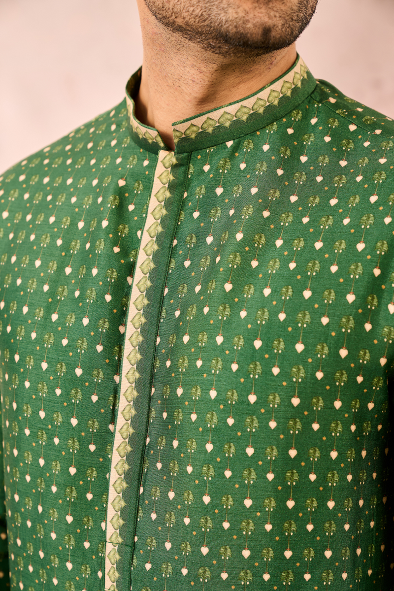 GREEN TREE OF HEARTS KURTA SET