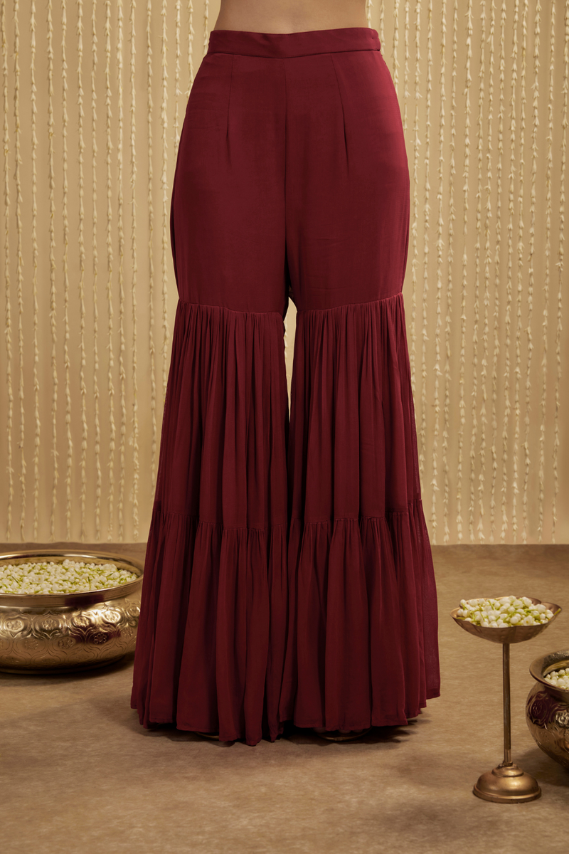 RED SHORT KURTA SHARARA PANTS SET