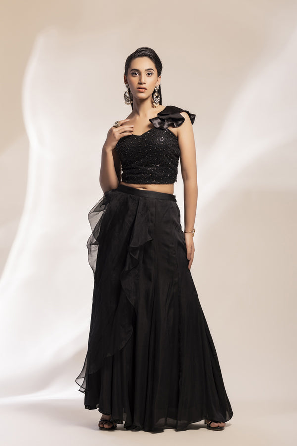 Georgette Sharara With Fully Embroidered Strappy Bustier