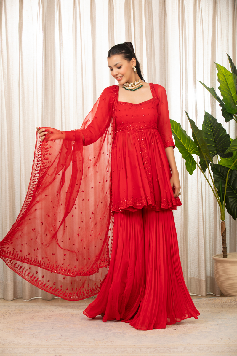 Lal Sharara Peplum Set