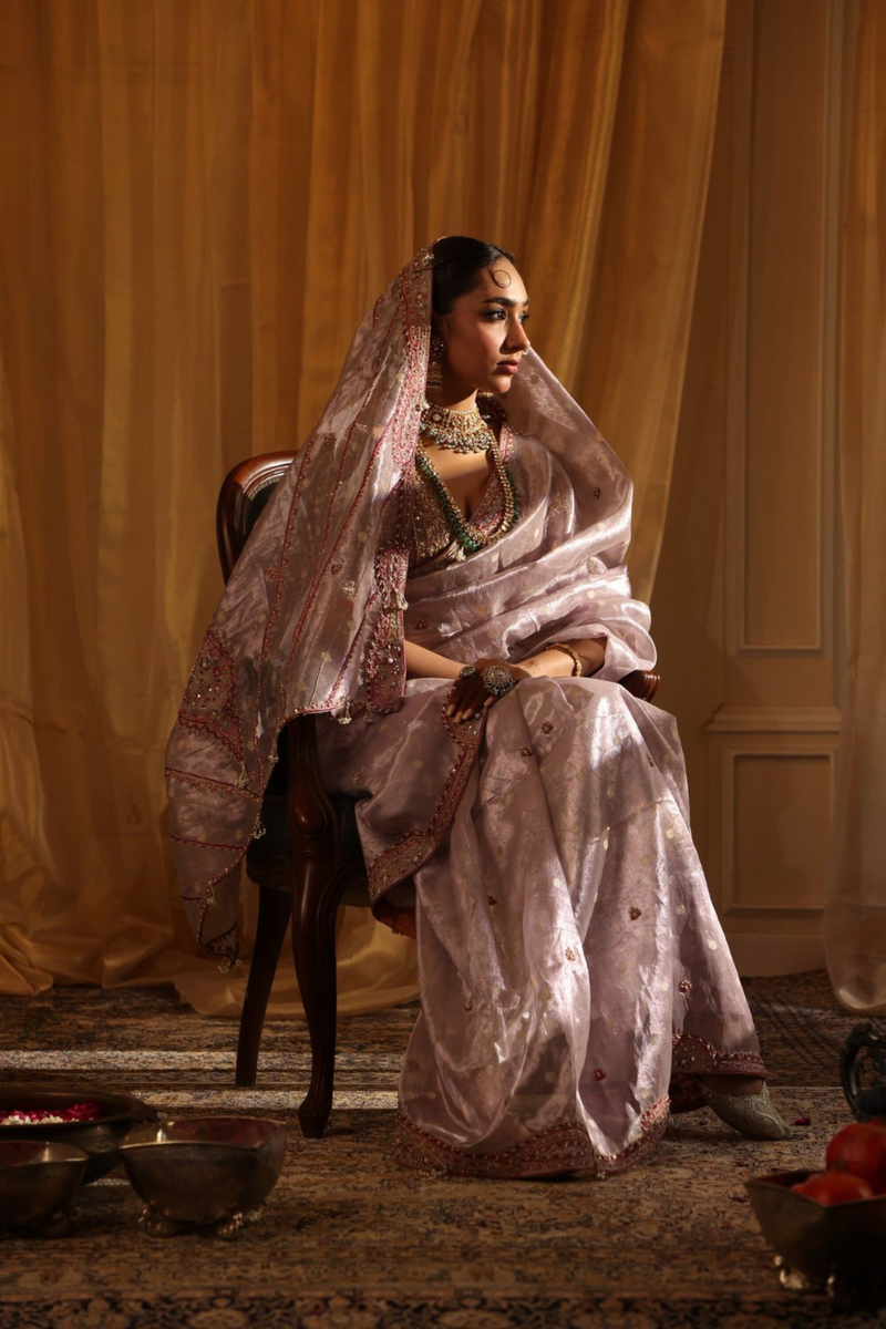 Purple 6-yard pure zari tissue saree set