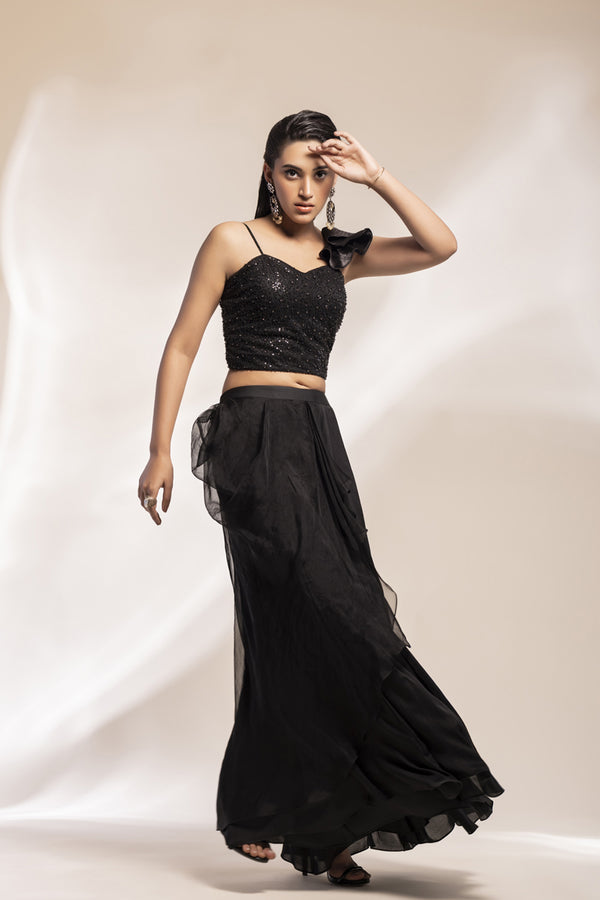 Georgette Sharara With Fully Embroidered Strappy Bustier