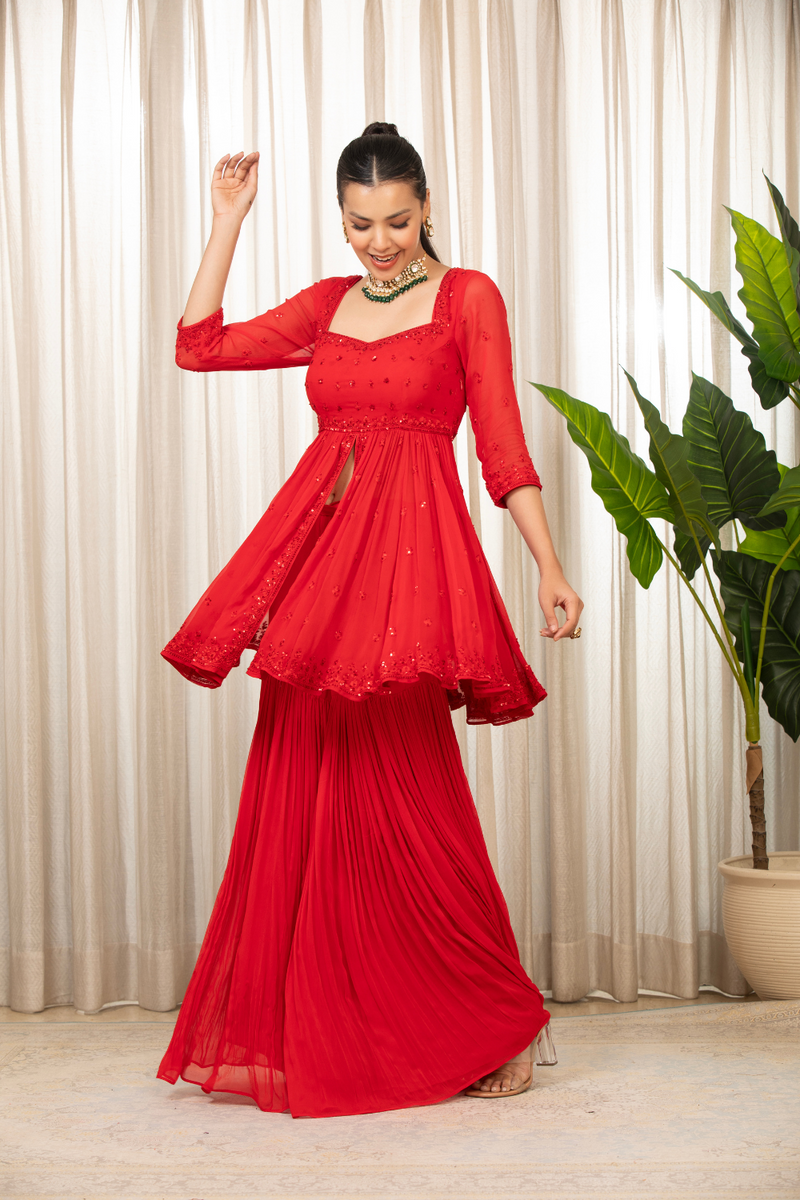 Lal Sharara Peplum Set