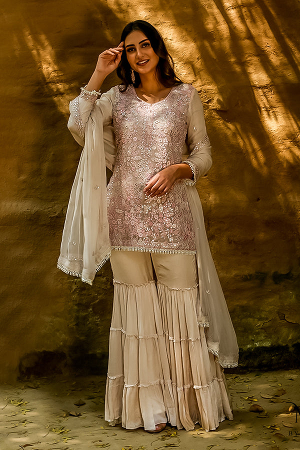 Faiza - Beige  Kurta  Gharara  Set