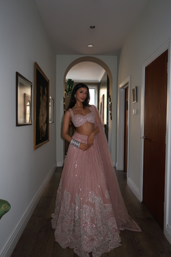Arch in Blush pink cutwork lehenga