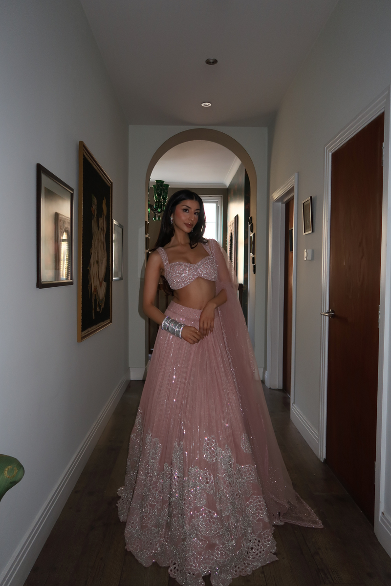 Arch in Blush pink cutwork lehenga