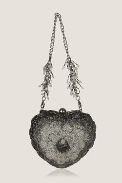 ISA CRYSTAL HEART CLUTCH -SILVER