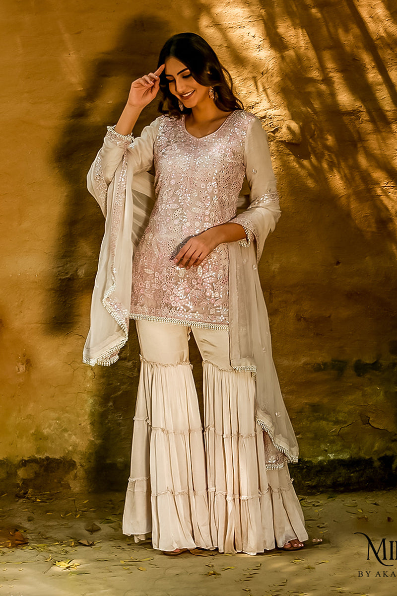 Faiza - Beige  Kurta  Gharara  Set