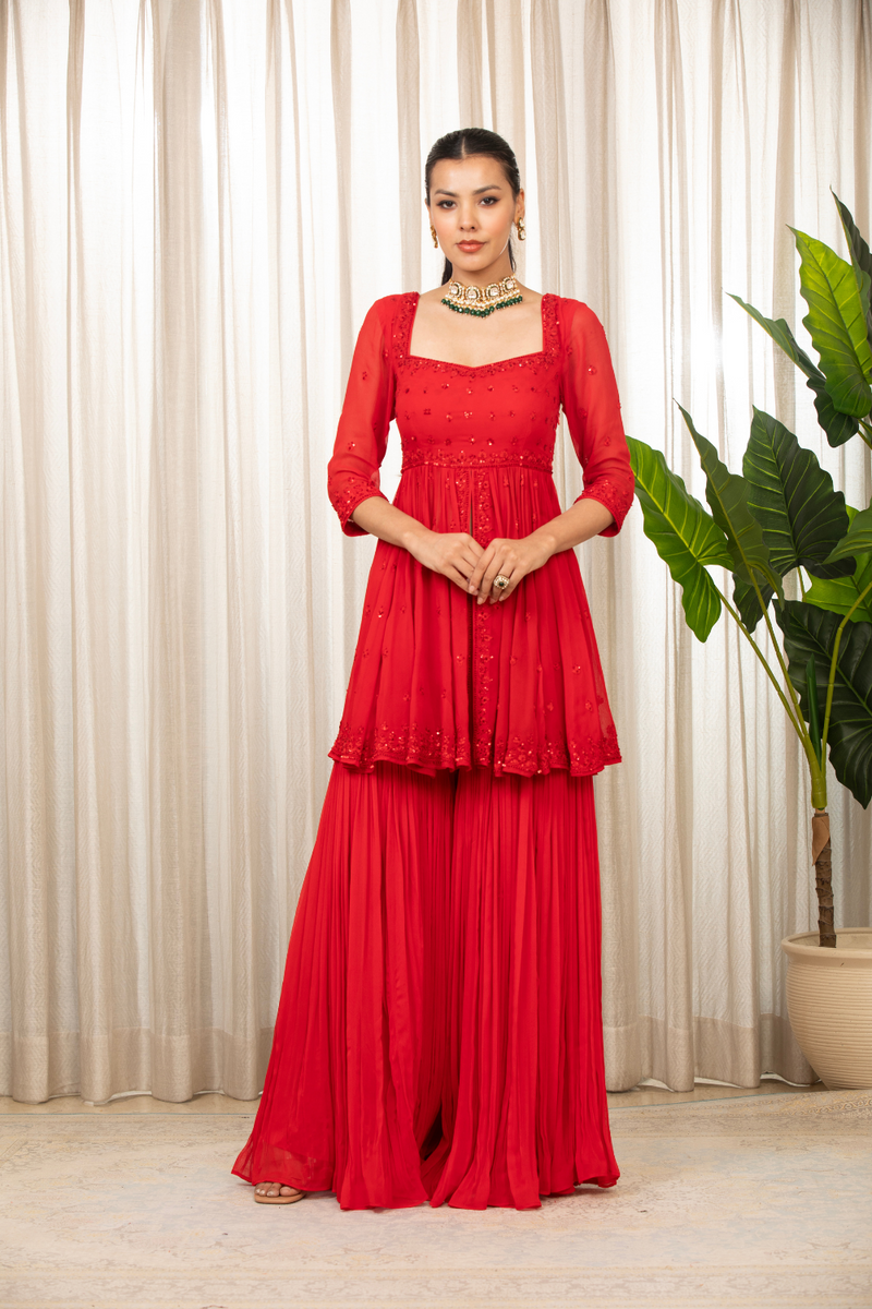 Lal Sharara Peplum Set