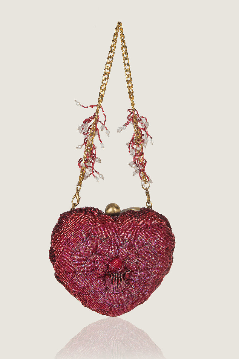 ISA BEADED HEART CLUTCH – RED