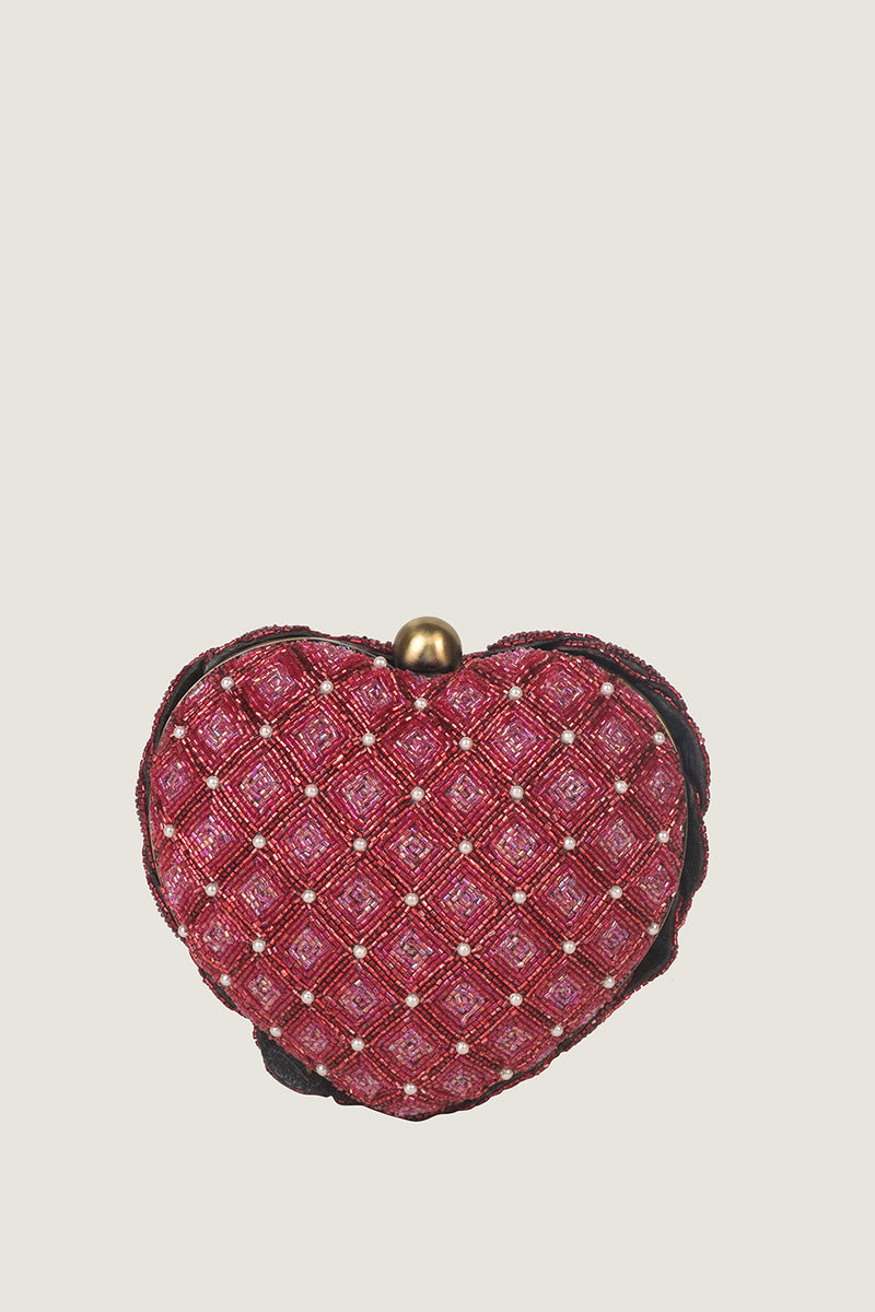 ISA BEADED HEART CLUTCH – RED