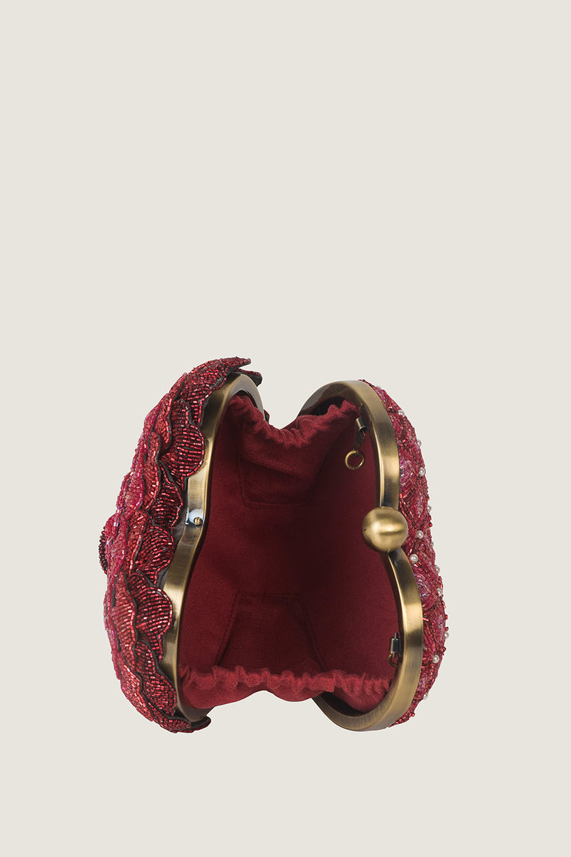 ISA BEADED HEART CLUTCH – RED
