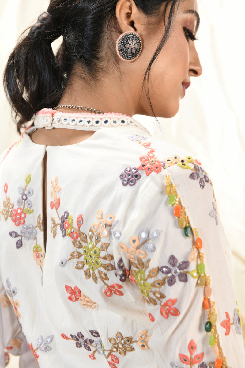 Floral mirror & thread embroidered kurta/dhotii set
