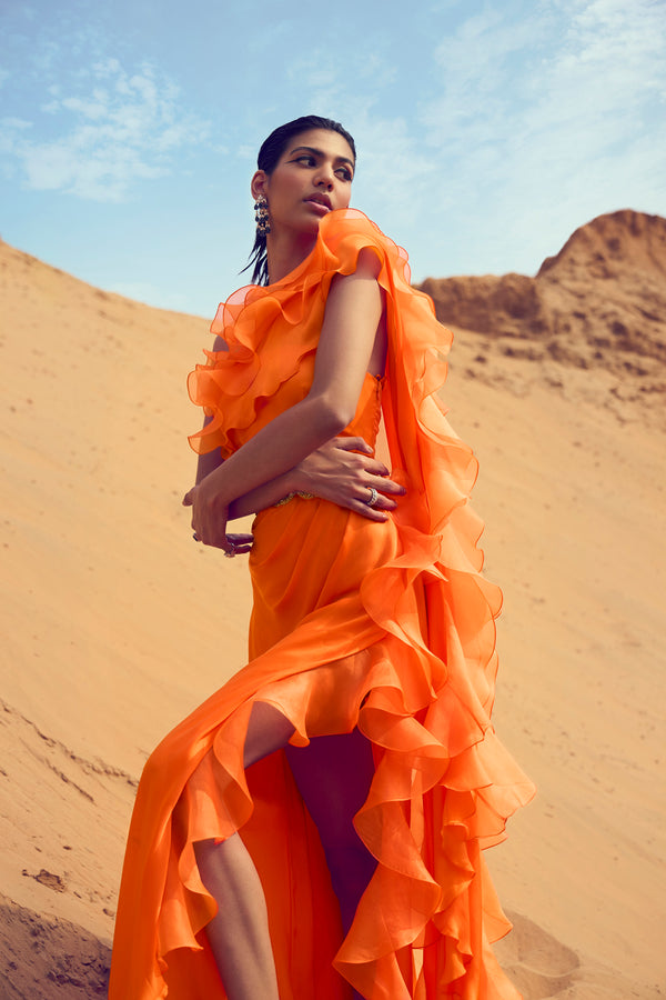 Ruffled Drees With Embroidered Belt