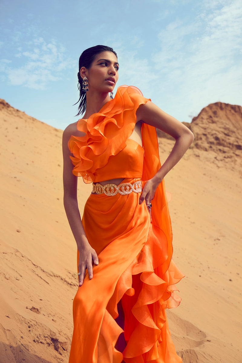 Ruffled Drees With Embroidered Belt