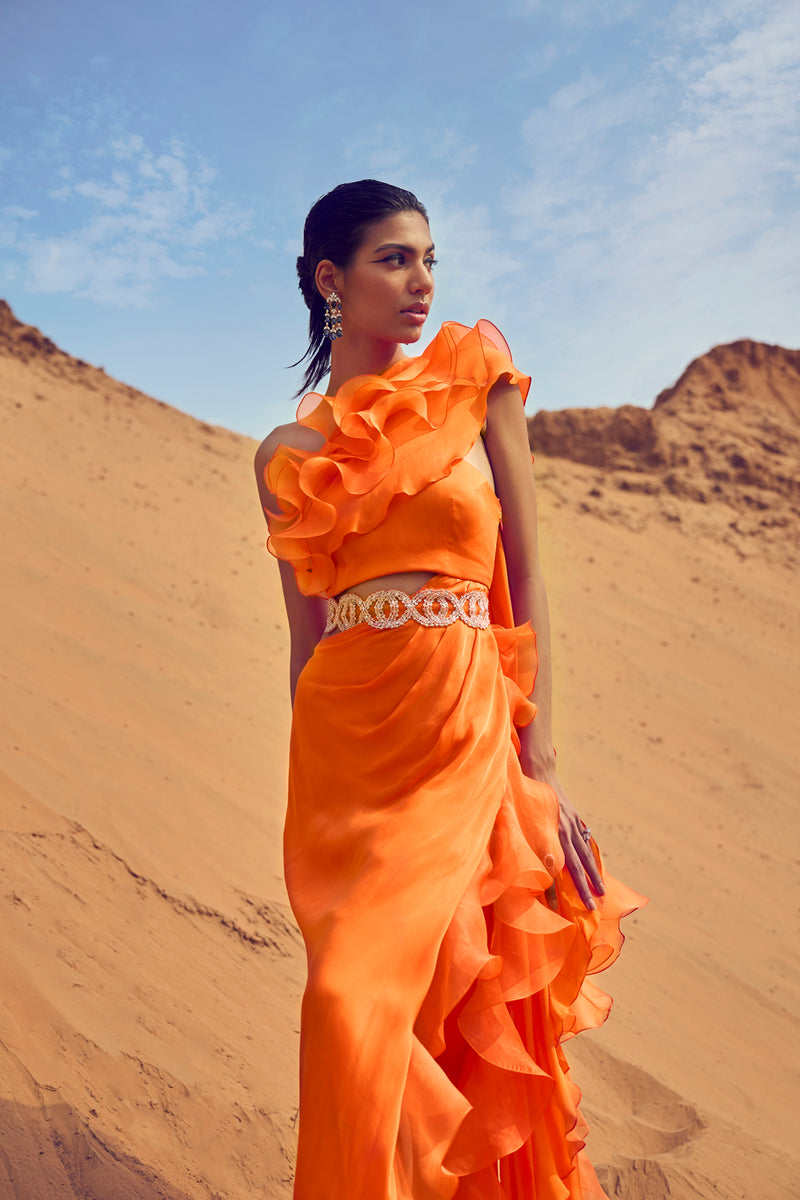 Ruffled Drees With Embroidered Belt